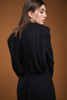 vintage 80s wool knit dress black leather suede waistband long sleeves draped pleats LARGE L