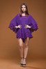 vintage 70s purple gauze cotton mini dress boho bohemian tunic top flare angle sleeves ONE SIZE S M L