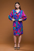 vintage 80s silk dress Flora Kung cowl neck batwing sleeves belted colorblock pink blue green LARGE L