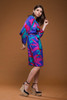 vintage 80s silk dress Flora Kung cowl neck batwing sleeves belted colorblock pink blue green LARGE L