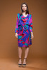 vintage 80s silk dress Flora Kung cowl neck batwing sleeves belted colorblock pink blue green LARGE L