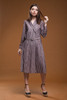 vintage 70s drop waist pleated dress gray leaf print belted polyester knit double breasted EXTRA LARGE XL