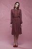 sheer day dress, peter pan collar secretary dress puff long sleeves brown black print vintage 70s ONE SIZE S M L