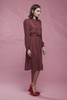 sheer day dress, peter pan collar secretary dress puff long sleeves brown black print vintage 70s ONE SIZE S M L