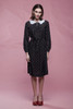 peter pan collar belted yoke dress long sleeves black white vintage 80s MEDIUM LARGE M L