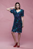 sequin dress blue, pointy hem, party cocktail blue purple black short sleeves vintage 80s MEDIUM M