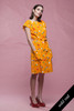 floral cotton pocket day dress bright orange sleeveless belted vintage 80s ONE SIZE S M L