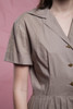 50s shirtwaist dress khaki brown cotton pleated skirt short sleeves boxer dog buttons vintage 50s MEDIUM LARGE M L