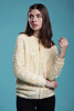 sequined cardigan sweater knit jacket top cream palm tree pattern vintage 60s  MEDIUM LARGE M L