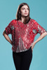 red sequined top, red beaded top, beaded silk top, cocktail party evening blouse silver vintage 80s LARGE L