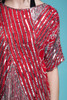 red sequined top, red beaded top, beaded silk top, cocktail party evening blouse silver vintage 80s LARGE L