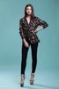 beaded evening jacket top sequined silk blouse black pink gold long sleeves vintage 80s MEDIUM M
