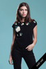 heavily hand beaded knit top black wool floral beading sleeveless vintage 60s MEDIUM LARGE M L