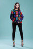 crochet top knit sweater eyelet see through primary colorblock black long sleeve vintage 80s  ONE SIZE S M L
