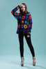 crochet top knit sweater eyelet see through primary colorblock black long sleeve vintage 80s  ONE SIZE S M L