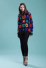 crochet top knit sweater eyelet see through primary colorblock black long sleeve vintage 80s  ONE SIZE S M L