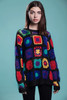 crochet top knit sweater eyelet see through primary colorblock black long sleeve vintage 80s  ONE SIZE S M L