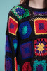 crochet top knit sweater eyelet see through primary colorblock black long sleeve vintage 80s  ONE SIZE S M L