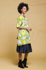 smock apron top cotton tie open back DOLE pineapple print green yellow vintage 70s ONE SIZE S M L