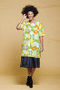 smock apron top cotton tie open back DOLE pineapple print green yellow vintage 70s ONE SIZE S M L