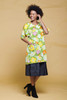 smock apron top cotton tie open back DOLE pineapple print green yellow vintage 70s ONE SIZE S M L