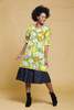 smock apron top cotton tie open back DOLE pineapple print green yellow vintage 70s ONE SIZE S M L