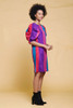 balloon sleeve dress stripes pink purple blue gathered puff sleeves vintage 80s SMALL MEDIUM S M