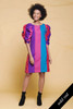 balloon sleeve dress stripes pink purple blue gathered puff sleeves vintage 80s SMALL MEDIUM S M