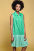 pleated dress drop waist shirtwaist green checker dot sleeveless vintage 60s L XL LARGE - EXTRA LARGE