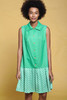 pleated dress drop waist shirtwaist green checker dot sleeveless vintage 60s L XL LARGE - EXTRA LARGE