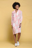 op art shirt dress geometric print pink long sleeves wide collar vintage 70s MEDIUM M