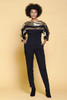 jumpsuit pantsuit black gold metallic pleated tapered legs half sleeves vintage 80s SMALL S
