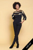 jumpsuit pantsuit black gold metallic pleated tapered legs half sleeves vintage 80s SMALL S