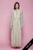 plus size evening dress gown yellow silver metallic lace maxi floor length long sleeves Mary Matise vintage 70s EXTRA LARGE XL 1X