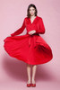 shirtwaist dress belted red slinky soft poly knit long sleeves vintage 70s LARGE L