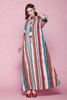 boho kaftan kimono maxi dress painted stripes cotton wooden buttons vintage 70s ONE SIZE S M L small medium large