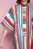 boho kaftan kimono maxi dress painted stripes cotton wooden buttons vintage 70s ONE SIZE S M L small medium large