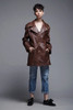 leather trench coat jacket brown pockets belted ultra soft vintage 70s LARGE L