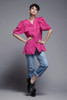 tulip blouse top pleated sleeves hot pink dramatic vintage 80s LARGE - EXTRA LARGE L XL