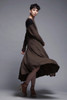 wool knit midi dress long batwing sleeves black brown minimalist vintage 80s MEDIUM LARGE M L