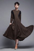 wool knit midi dress long batwing sleeves black brown minimalist vintage 80s MEDIUM LARGE M L