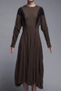 wool knit midi dress long batwing sleeves black brown minimalist vintage 80s MEDIUM LARGE M L