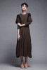 wool knit midi dress long batwing sleeves black brown minimalist vintage 80s MEDIUM LARGE M L