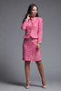tweed skirt suit matching set light weight neon pink geometric square print vintage 60s SMALL S