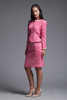 tweed skirt suit matching set light weight neon pink geometric square print vintage 60s SMALL S