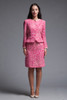 tweed skirt suit matching set light weight neon pink geometric square print vintage 60s SMALL S