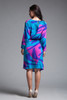 Flora Kung belted silk dress flowy colorful long sleeves vintage 80s MEDIUM M