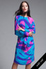 Flora Kung belted silk dress flowy colorful long sleeves vintage 80s MEDIUM M