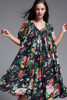 plus size boho gauze cotton muumuu flowy tent dress black floral vintage 70s ONE SIZE 2X 3X