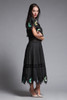 Oaxacan Mexican fiesta dress black floral embroidered lace pintuck handkerchief hem vintage 70s LARGE L
